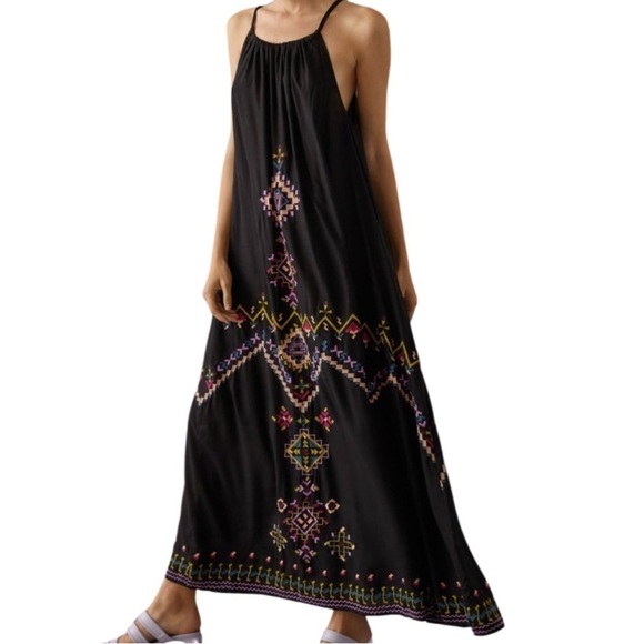 Anthropologie Embroidered Maxi Dress Medium